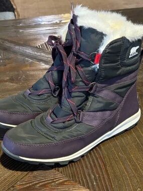 Sorel Women's Black/Purple Waterproof Winter Boots with Faux Fur